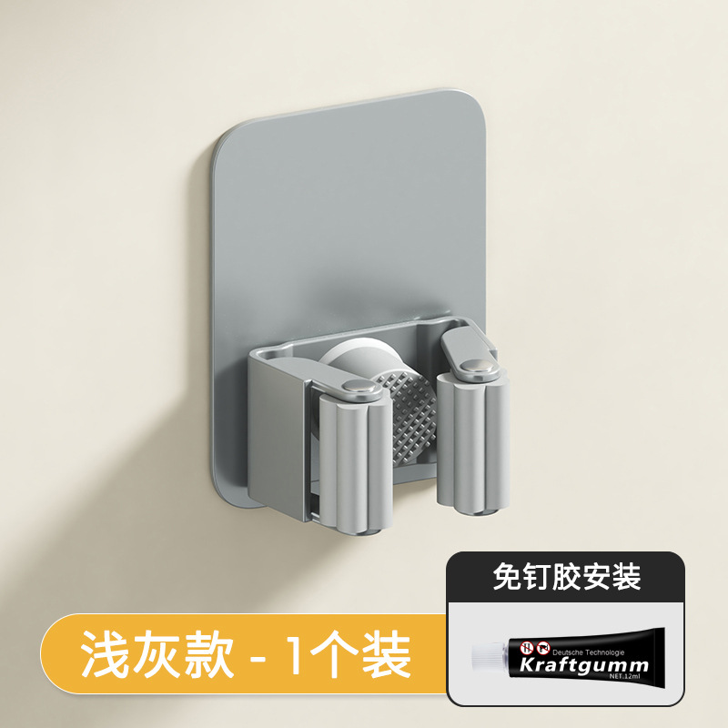 Suministro directo de fábrica 304 Acero inoxidable fregona clip Punch-libre MOP gancho baño colgante escoba fregona rack pistola gris