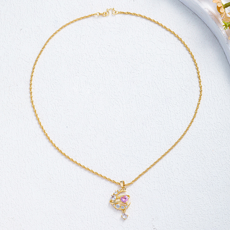 1 Piece Quantity Date, Tea Party Occasion Titanium Steel Material Wholesale Jewelry Elegant Classic Style Moon Heart Shape Titanium Steel Zircon Pendant Necklace