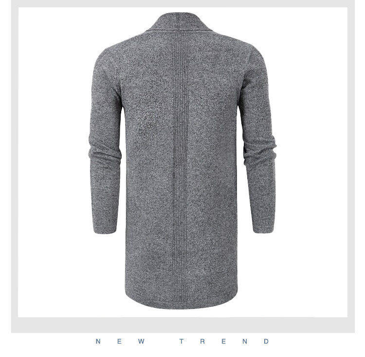 Herrenbekleidung Lässiger Herren-Strickcardigan mit langen Ärmeln und Reverskragen, schmal geschnittener, mittellanger Pullover mit offener Vorderseite für stilvolle urbane Kleidung_voghion.com