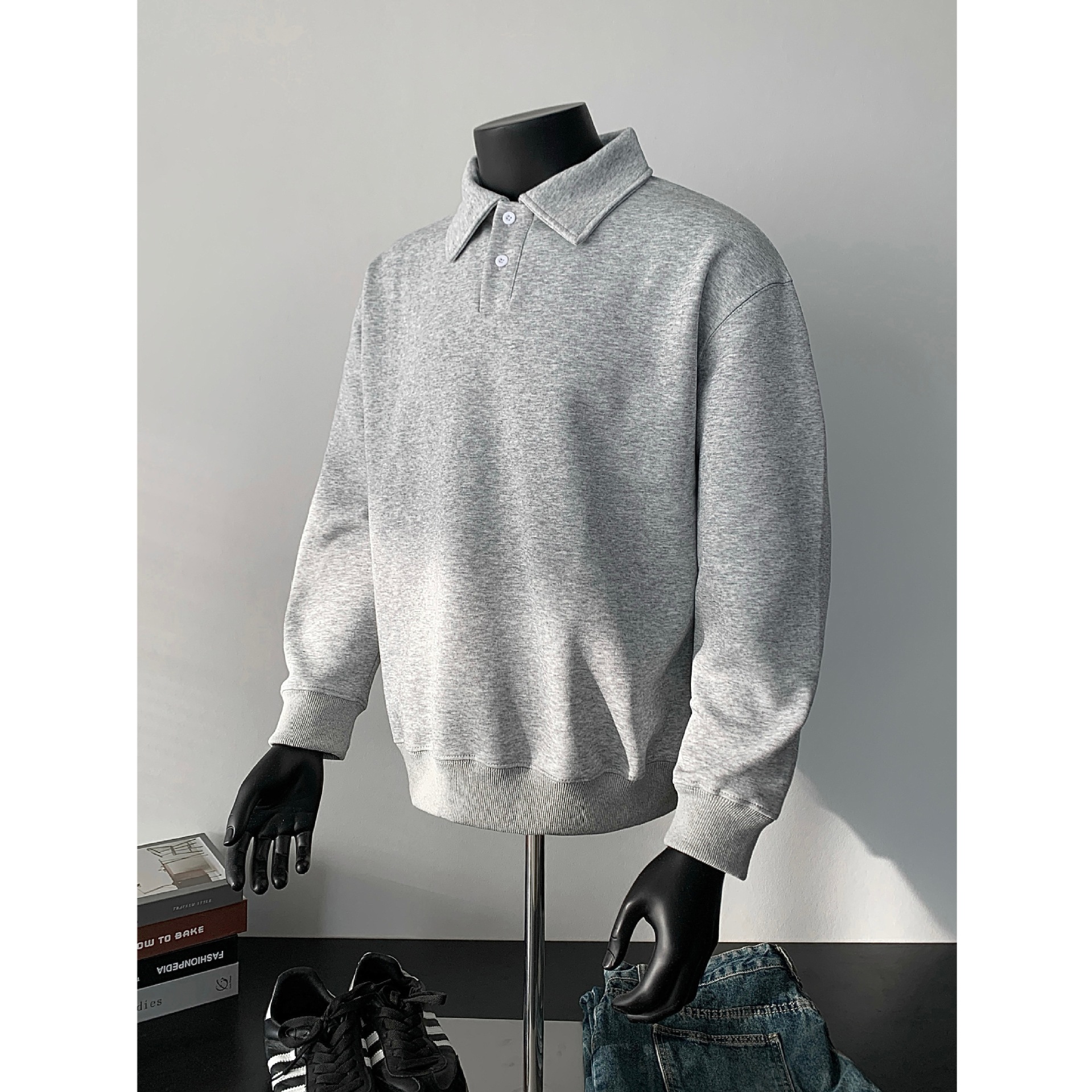 Men's Retro Polo Sweatshirt Long Sleeved Inner Base Layer Top_voghion.com