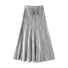 三宅褶皱今年流行新款文艺复古气质 珠光光泽高腰A字中长款半身裙