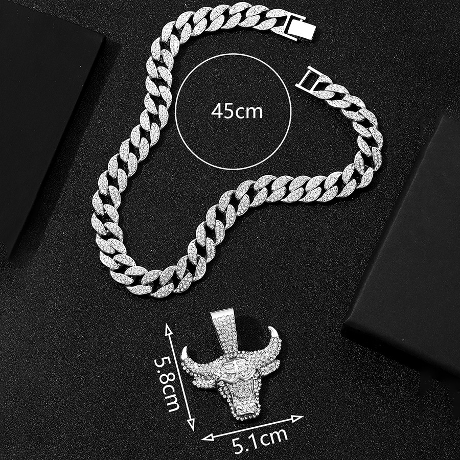 Hip Hop Exaggerated Animal Bull Head Pendant Street Rap Style Personalized Full Diamond Jewelry 15mm Watch Buckle Cuban_voghion.com