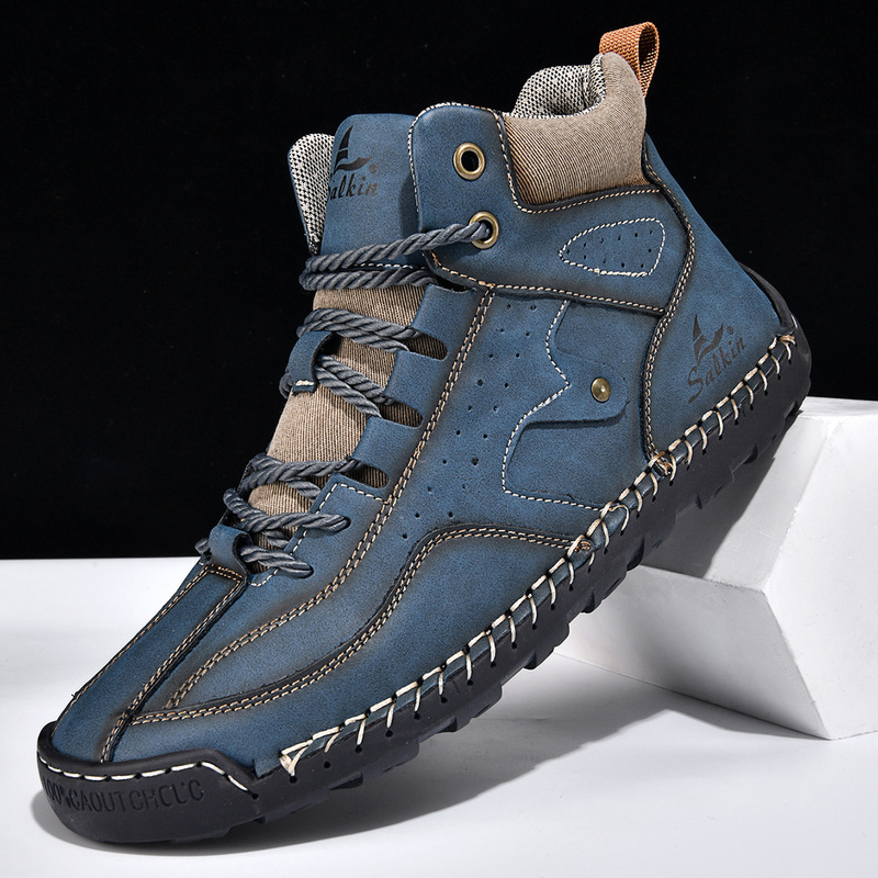 Foreign Trade Cross-Border Large Size Men's Shoes, Winter Martin Boots, Men's Outdoor High-Top Casual Leather Boots, Hand-Stitched Short Boots, Men's Boots