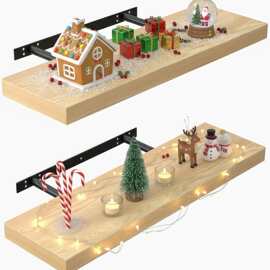 跨境实木一字板北欧简约壁挂式悬空收纳墙面客厅隔板墙上置物架