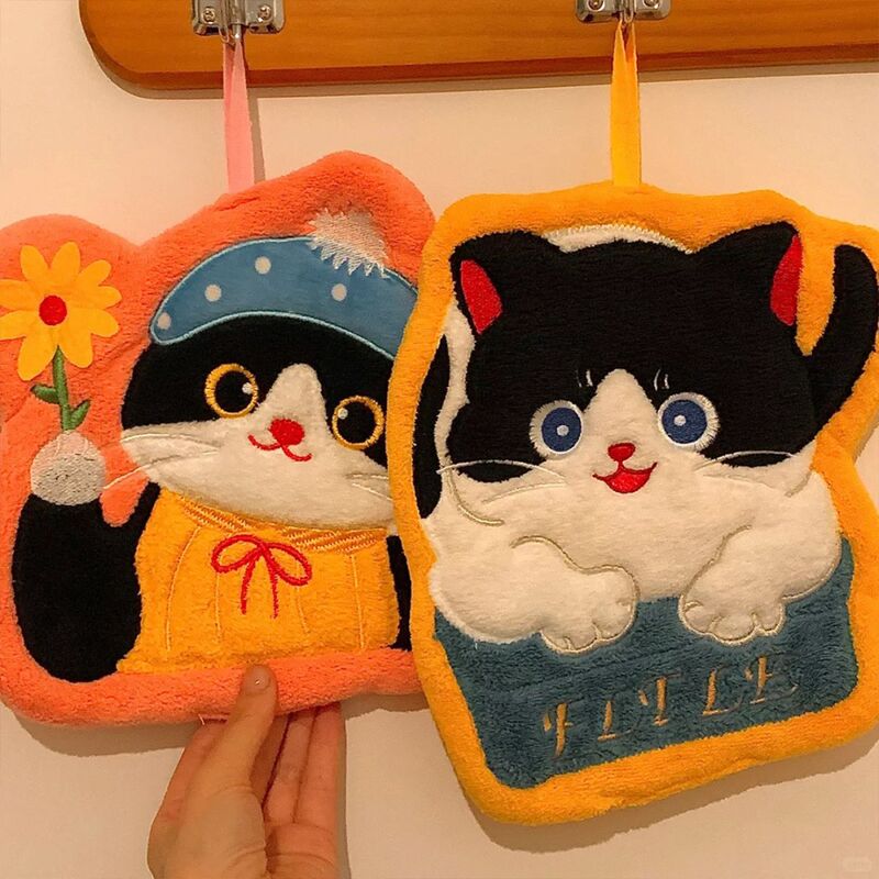 クリエイティブ猫ハンドタオル吊り下げ超吸収性キッチンバスルーム厚みのあるタオルハンカチ無臭コーラルベルベット|undefined