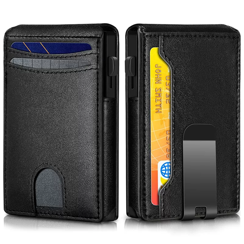 跨境钱包男士自动弹卡RFID防盗刷银行卡铝盒信用卡盒商务男士钱包