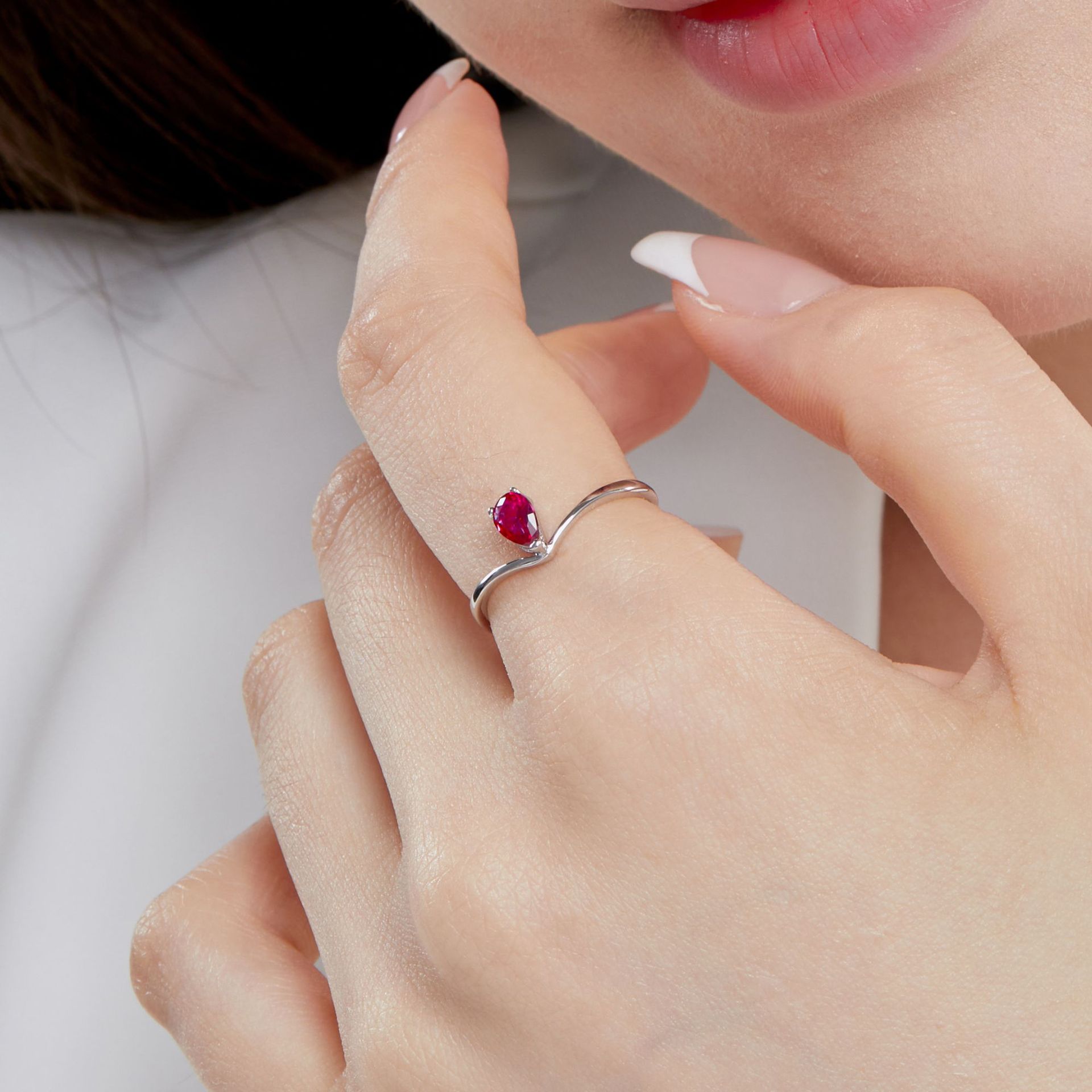 Simple Style Water Droplets Silver Plating Inlay Zircon Open Ring 1 Piece