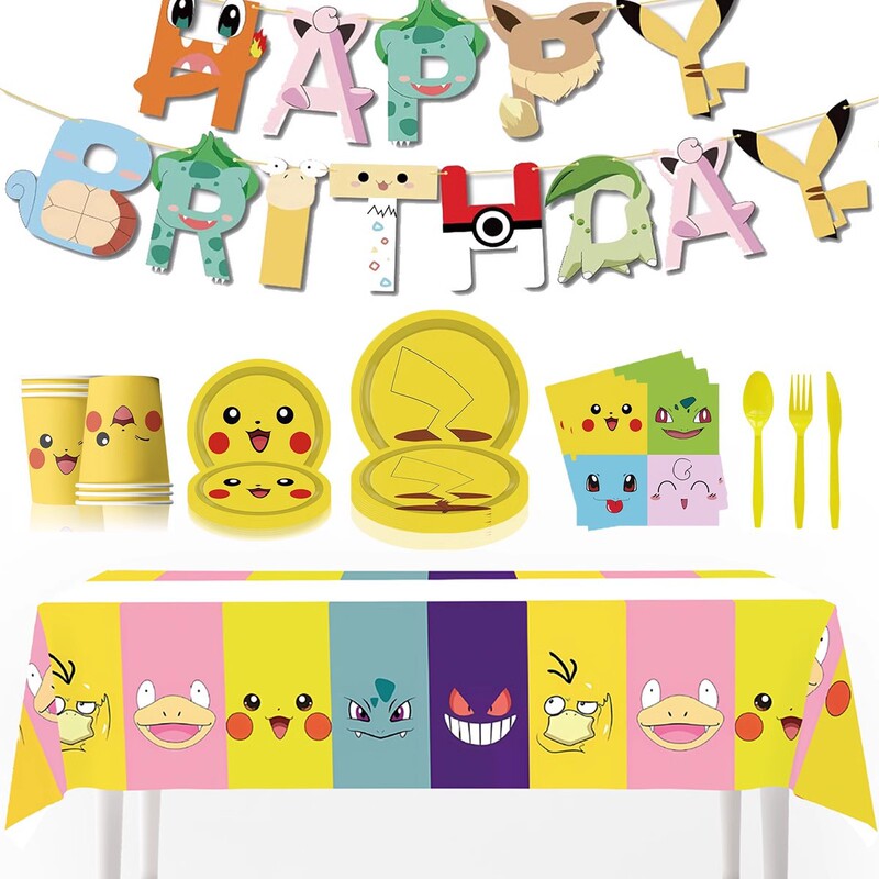 Pikachu Theme Birthday Party Tableware Supplies Paper Plates Paper Towels Tablecloths Flags Decoration Supplies Balloons Pikachu Theme Birthday Party Tableware Supplies Paper Plates Paper Towels Tablecloths Flags Decoration Supplies Balloons