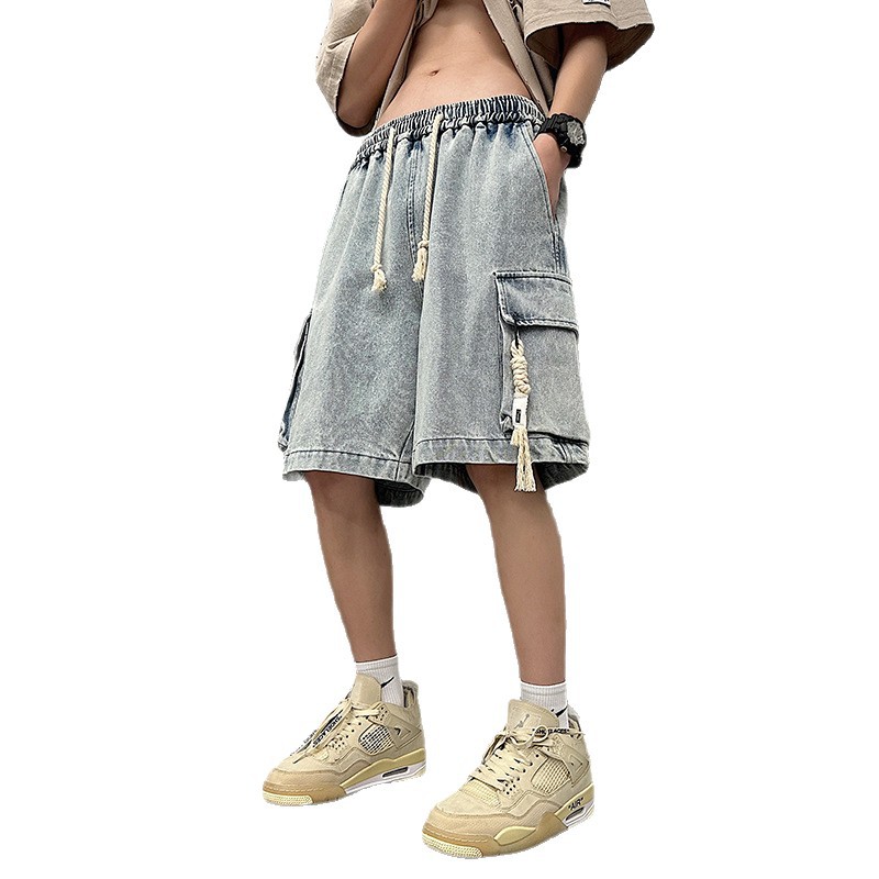 Plus Size Workwear Denim Shorts Men's Summer Thin Trendy Casual Mid-Length Pants Loose Five-Point Shorts Men's Style
