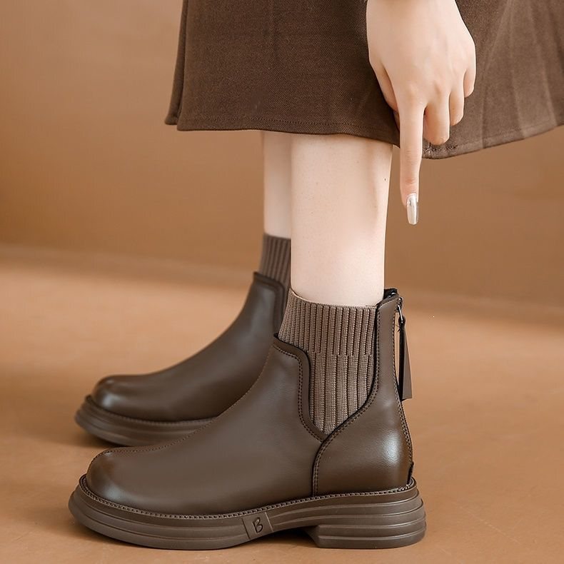 Trendy British-style thick-soled sock boots with zipper, Martin boots, 2025 autumn/winter new Chelsea ankle boots, fashionable women's shoes