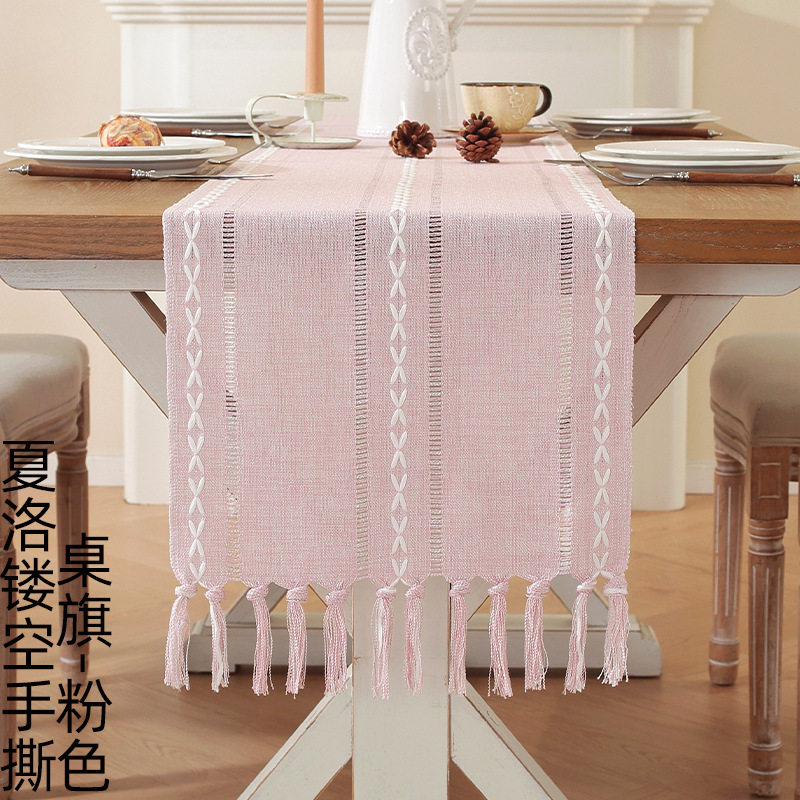 Charlotte hollow hand torn table runner-pink