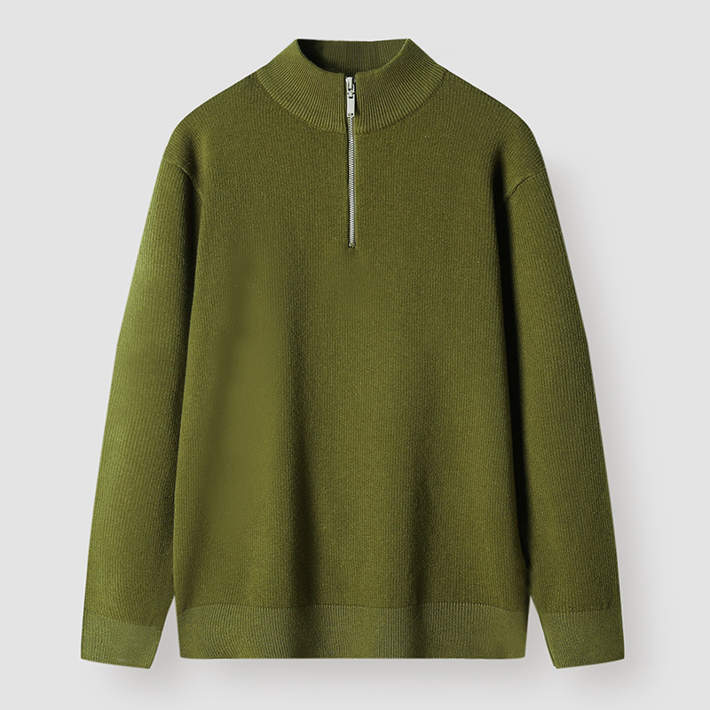 レトロヘビーウェイトハーフジップメンズニットジャケット 2025 秋の新カジュアル暖かいセーターカーディガンメンズ