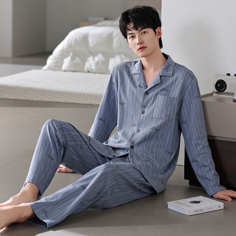 Pajamas for Men 2025 Autum New Long-Sleeved Pants Cardigan Home Clothes Thin Casual Youth Can Be Worn Outside the Suit