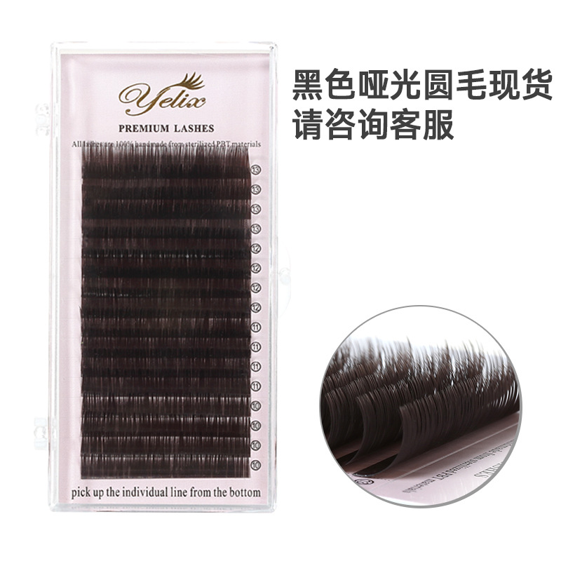 Fábrica de injerto de pestañas transfronterizas, una sola raíz de gran capacidad, pestañas redondas negras marrones, pestañas curvas, flores naturales, pestañas falsas al por mayor