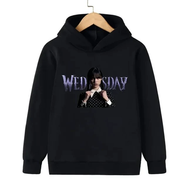 Горячая продажа товаров из Европы и Америки. Детская толстовка с капюшоном Wednesday Addams, цельная, с принтом, доставка.