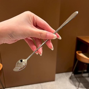 304 Stainless Steel Long Handle Mixing Coffee Spoon Creative Leaf Spoon Fashionable Exquisite Milk Tea Honey Spoon Household Long Handle