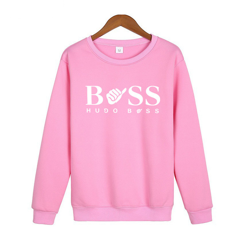 Direct Supply from the Source 2026 Autumn and Winter New Fashion Simple Boss Letter Print Thin Velvet Crew Neck Sweatshirt Unisex