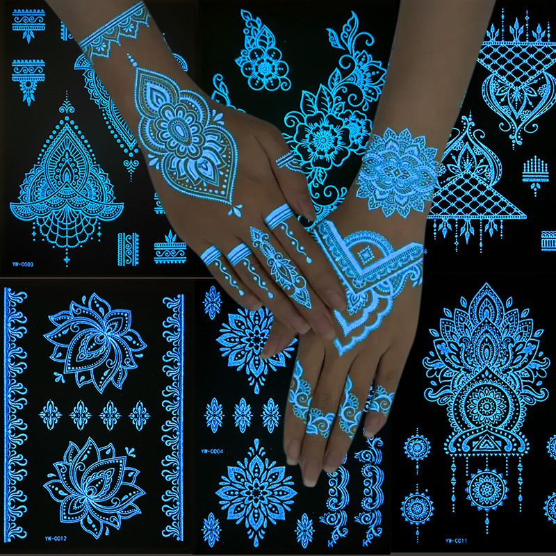 Foreign trade new blue luminous lace tattoo stickers waterproof cross-border Hannah temporary tattoo wedding festival tattoo