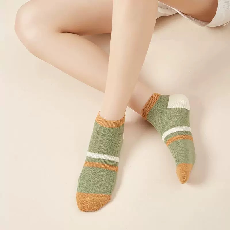 襪子女條紋彩色簡約短筒襪春夏季ins潮款百搭襪子女襪諸暨