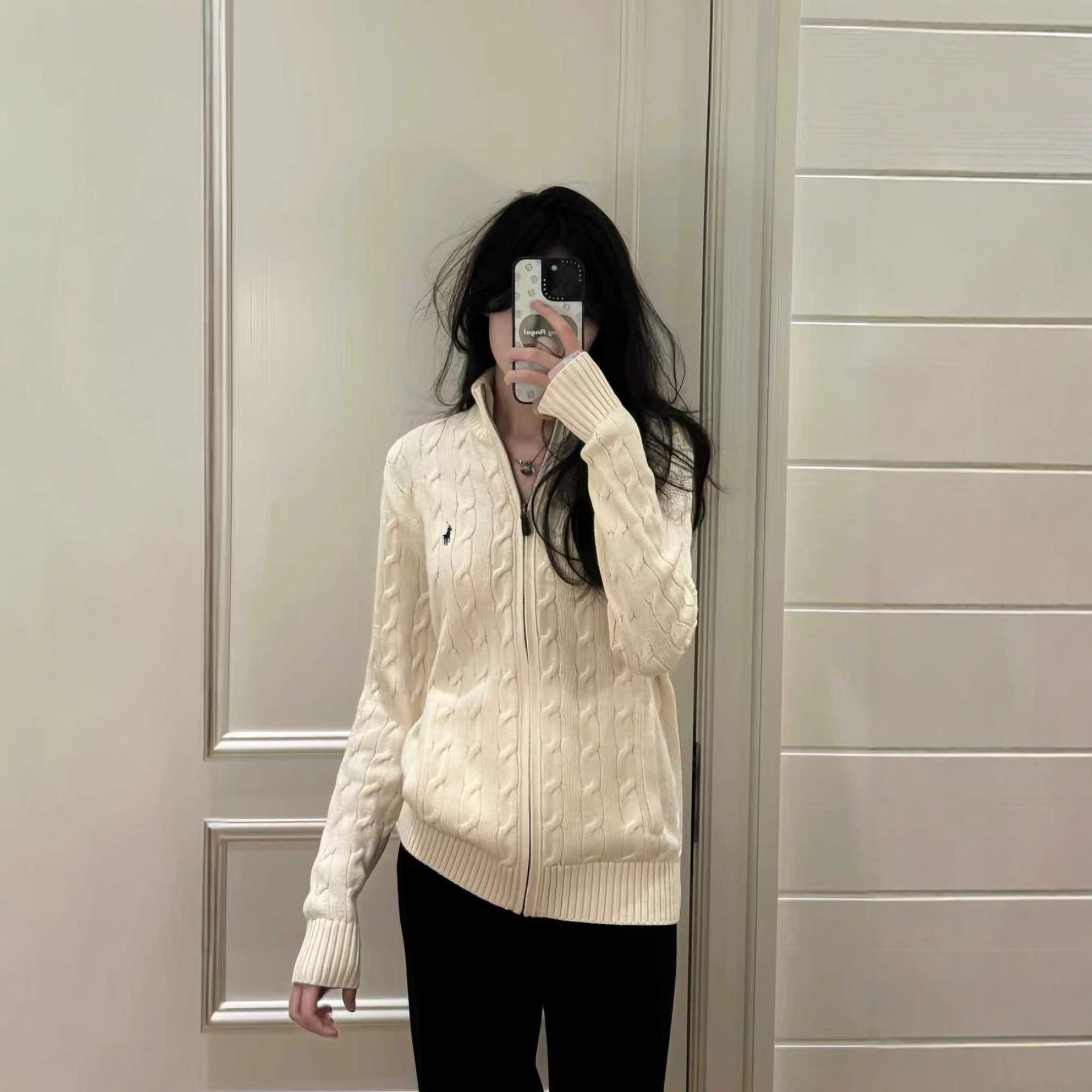 跨境新款拉夫RL经典小标刺绣logo全拉链针织绞花男女同款开衫毛衣