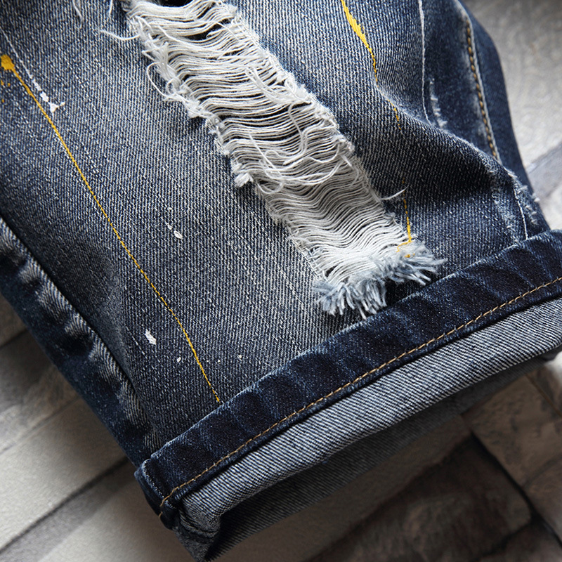 Pantaloncini jeans uomo distressed taglio dritto casual vintage_voghion.com
