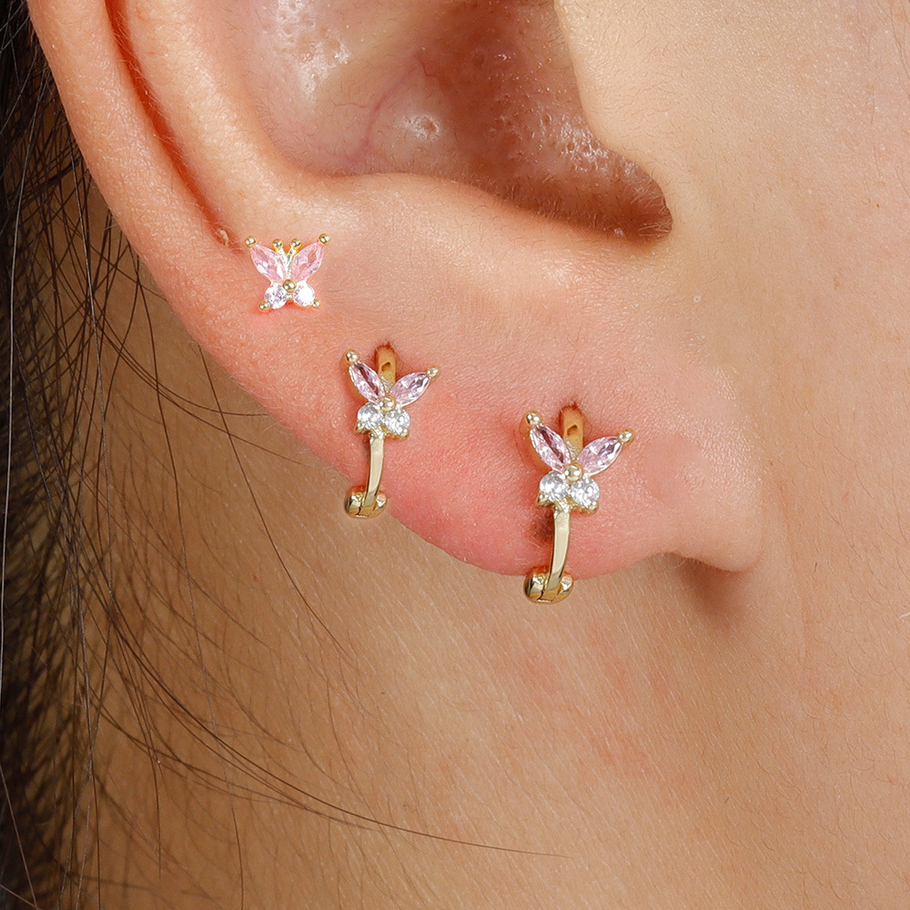 8g Weight Copper Ear Needle Material Zircon Inlay Material Small Stud Earrings, Earrings Classification 1 Set Quantity Daily Occasion Copper Material Butterfly Pattern All Seasons Season Women's Gender Plating Design Simple Style, Classic Style Style 1 Set Simple Style Classic Style Butterfly Plating Copper Zircon Small Stud Earrings Earrings 2