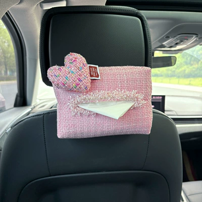 Cute Peach Heart Hanging Car Tissue Box for Home and Car Use, Car Armrest Box Tissue Holder (Car tissue box/set) - pink-xiaoxiang-love-xiaoxiang-style-tissue-draw-pink