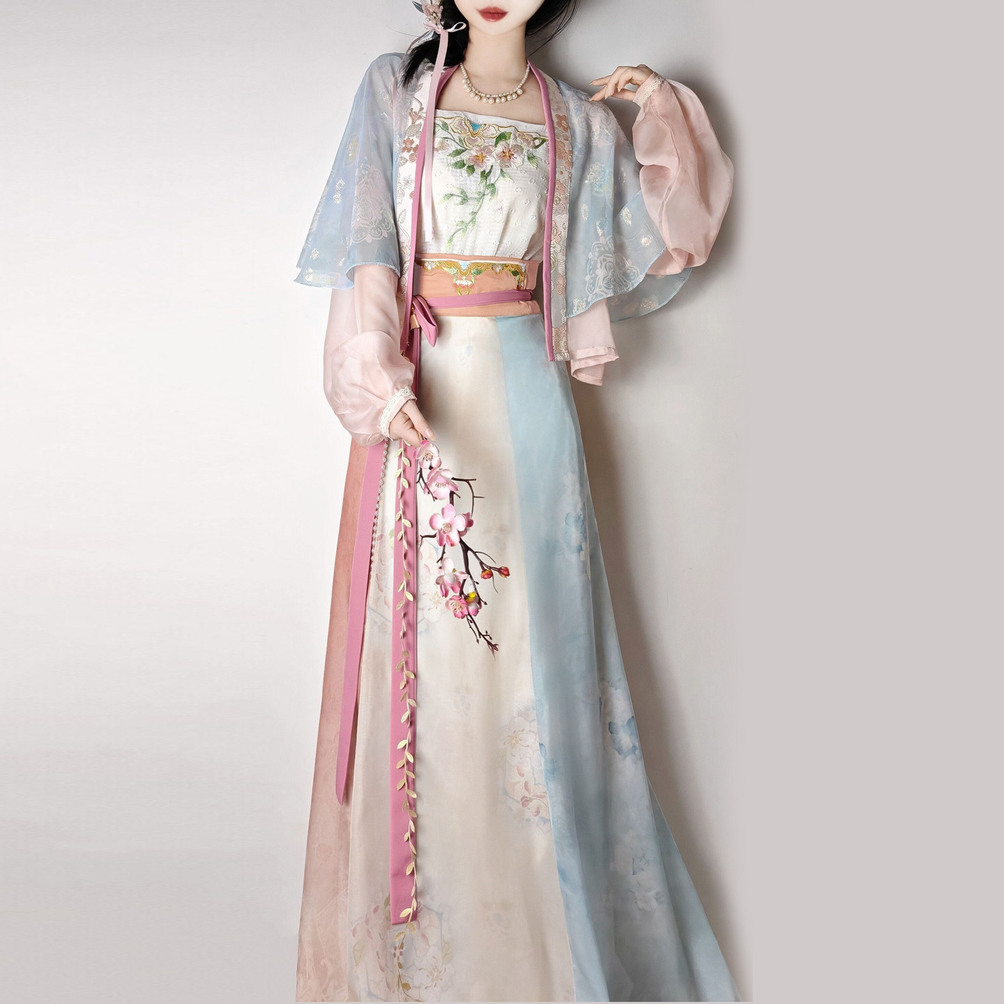 2026年汉服【云间春色】宋制假两件短衫刺绣齐腰裙日常夏宋制汉服