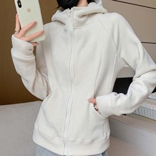 H268连帽拉链运动开衫外套女秋冬季新款加绒加厚休闲外穿长袖卫衣