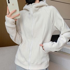 H268フード付きジッパー付きスポーツカーディガン女性秋冬新作ベルベット厚手カジュアル外着長袖パーカー