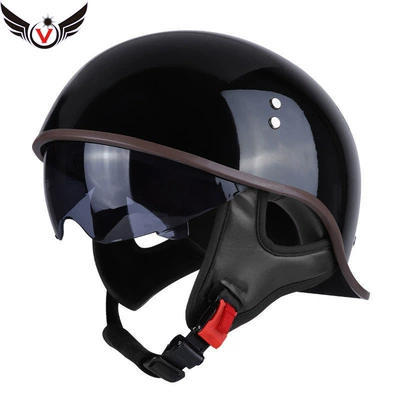 Men's Summer Half Helmet Retro – Motosiklet kaskı (dəbilqə) - bright-black-m