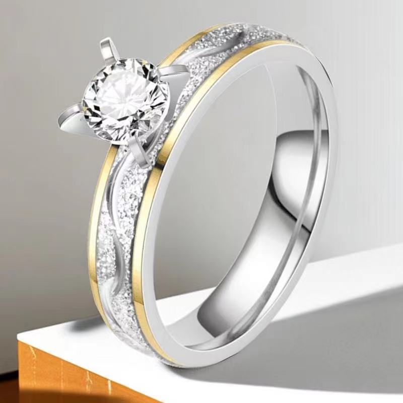 Daily Occasion Titanium Steel Material Geometric Pattern Wholesale Jewelry Simple Style Geometric Titanium Steel Zircon Mixed Metal Plating Rings