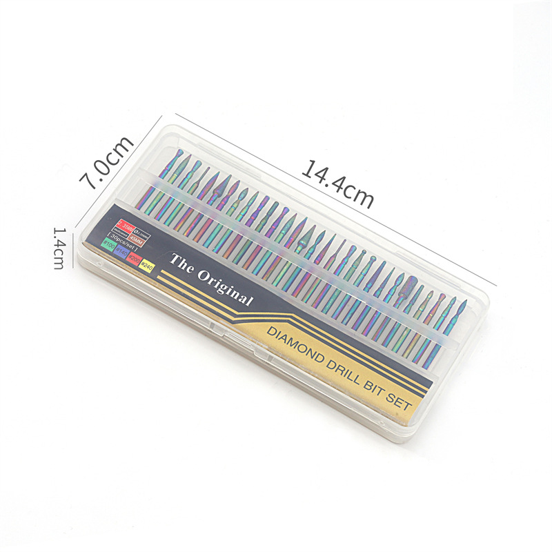 Cross-border dedicado 30 piezas diamante esmalte de uñas plateado color molienda cabeza traje exfoliante removedor de uñas herramienta de molienda traje de aguja