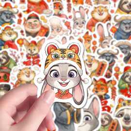198张疯狂动物城新年贴纸新春喜庆氛围可爱卡通创意装饰贴画diy