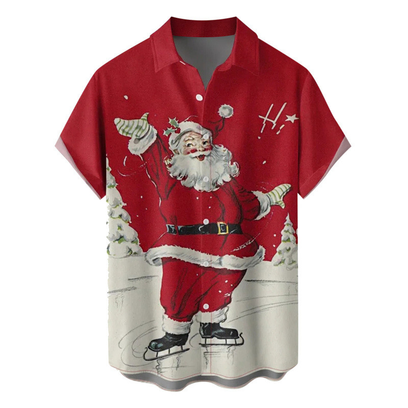 Stretch Bamboo Cross-Border Amazon Shopee Best-Selling Hawaiian Short-Sleeved Shirt Christmas 3 Digital Printed Lapel Stretch Bamboo Cross-Border Amazon Shopee Best-Selling Hawaiian Short-Sleeved Shirt Christmas 3 Digital Printed Lapel