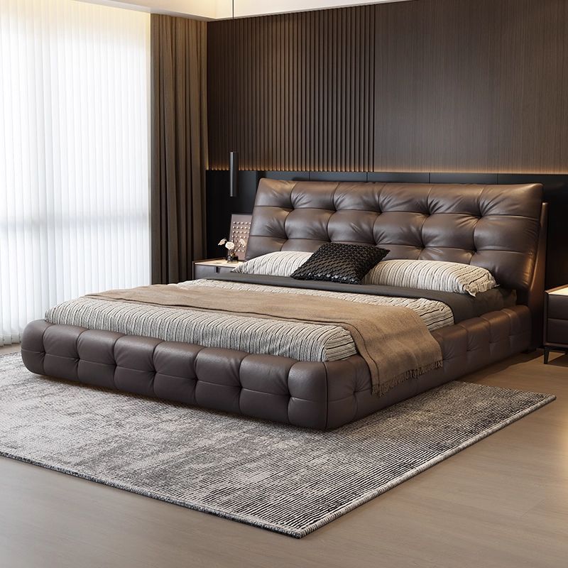 Light Italian-Style Genuine Leather Bed, Modern Lawrence Cloud Wedding Bed, High-End Bed, Master Bedroom Large Bed, Storage Double Bed, Bedroom Bed