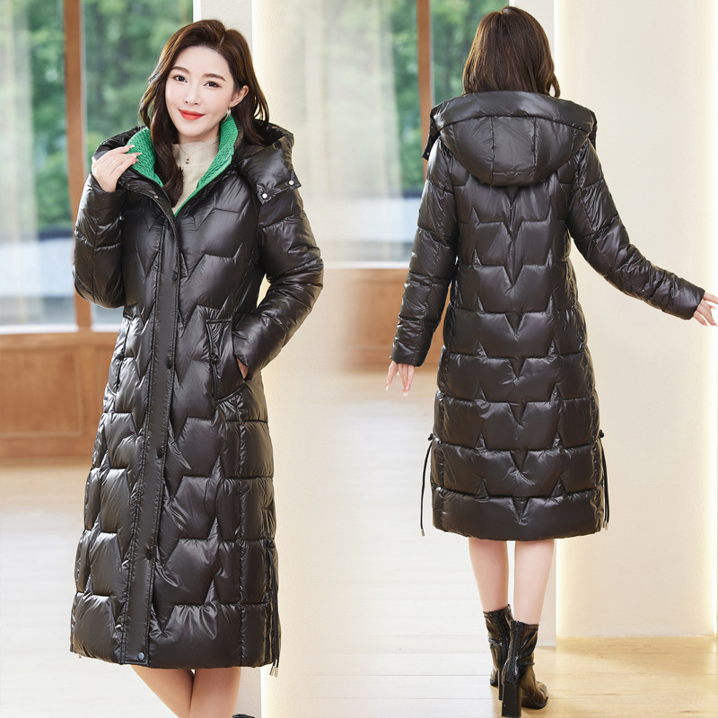 Chaqueta de algodón de pluma para mujeres más largo de la rodilla 2024 invierno nuevo chaqueta de algodón delgada coreana de gran tamaño grueso abrigo de algodón