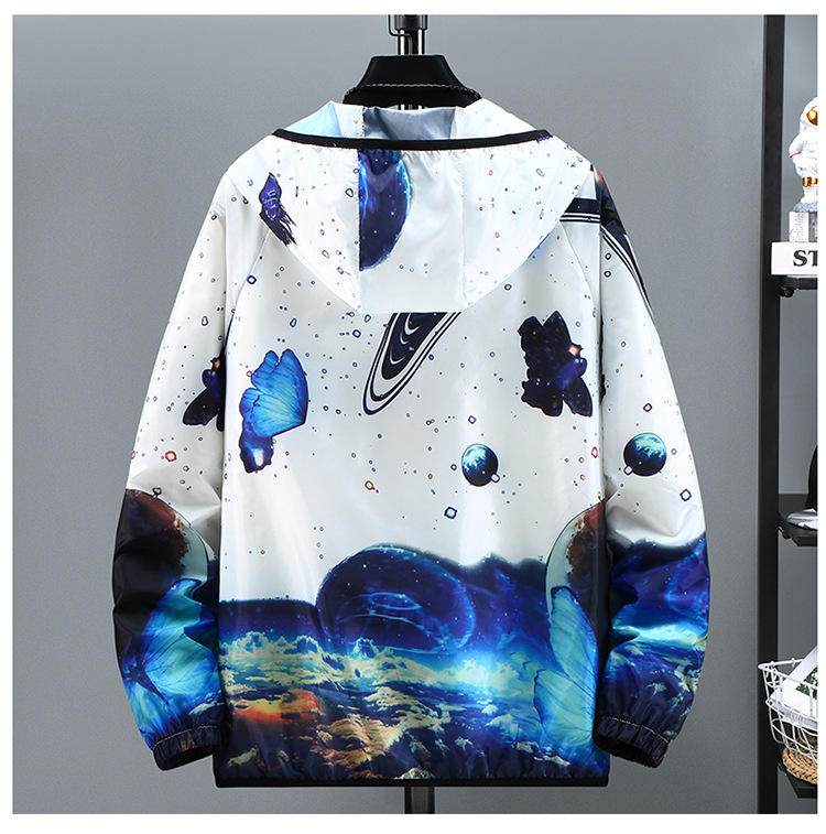 Summer new 2024 trend thin breathable sunscreen clothes for men gradual starry sky plus size skin coat