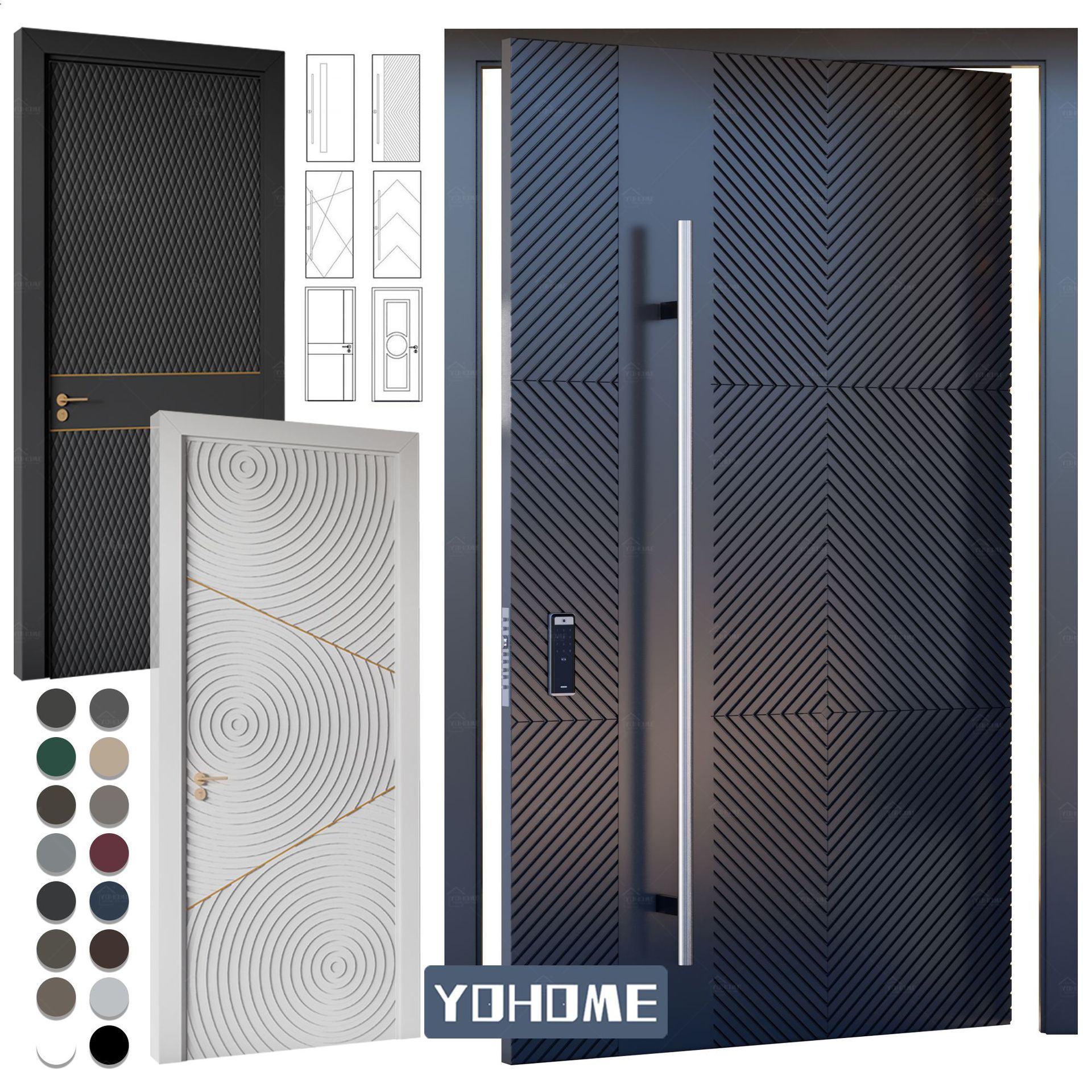 Поворотная входная дверь из литого алюминия Yohome