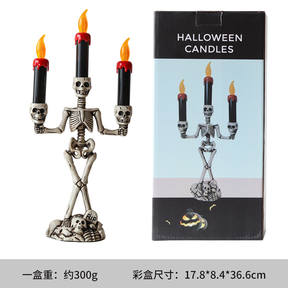 Candelabro esqueleto de Halloween Linternas Festival de fantasmas Accesorios de decoración de terror Lámpara de calabaza Decoración de calavera Lámpara de vela electrónica LED