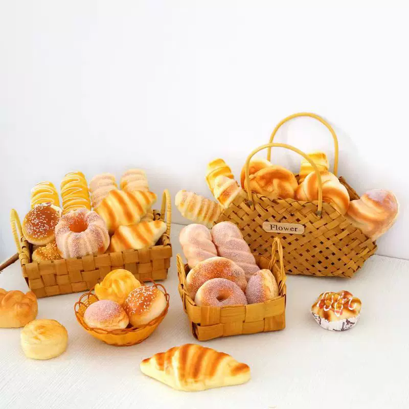 pu慢回弹创意可爱多款式面包篮捏捏套装仿真儿童趣味解压玩具批发