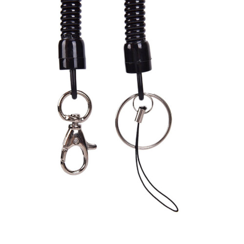 Black extended spring rope keychain mobile phone elastic lanyard key retractable lanyard TPU outdoor lost rope