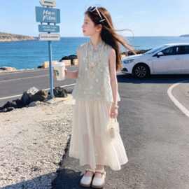 女童国风夏装套装2026新款大童新中式无袖背心阔腿裤时髦两件套潮