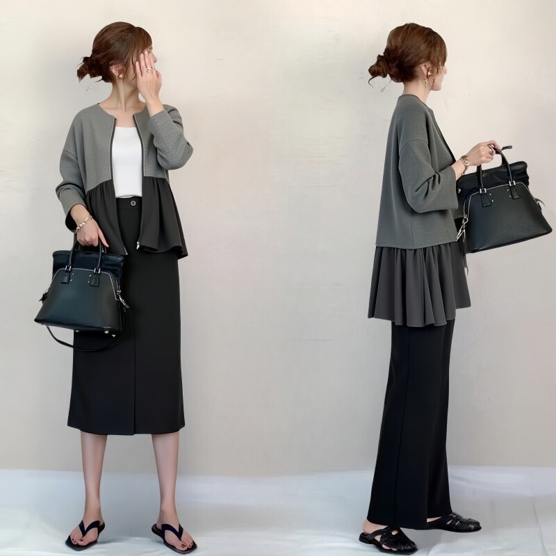 Cross-Border Japanese-Style Foreign Trade Spring New Color-Blocking Patchwork Waist-Cinching Long-Sleeve Lightweight Zip-Up Jacket Women's Top