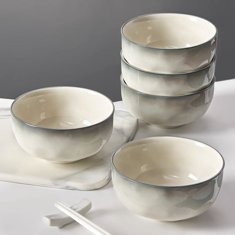 Yanyu Yao Bowls and Dishes Household Underglaze Color Ceramic Rice Bowls High-Grade Gradient Green Bowls Simple Household Soup Plates
