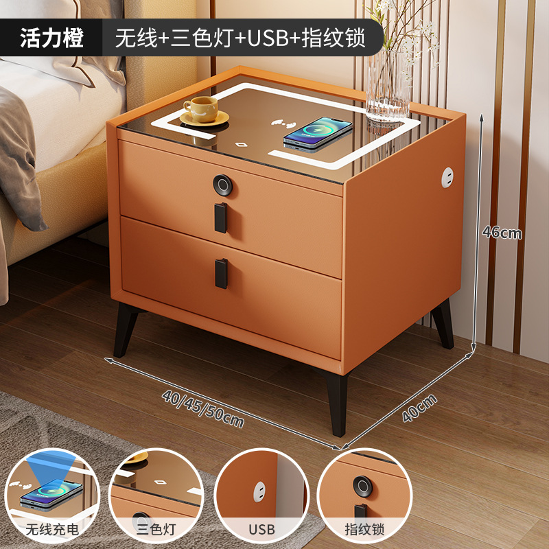 Mesita de noche inteligente de madera maciza de comercio exterior para el hogar Sensación premium Mesita de noche de dormitorio simple, pequeña y muy estrecha, multifuncional