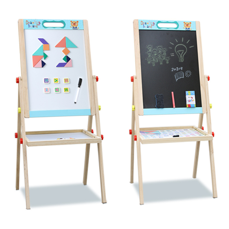 El elevador vertical se puede subir y bajar a 98cm de soporte Tablero de dibujo magnético de doble cara Tablero de escritura Juguetes de madera para niños