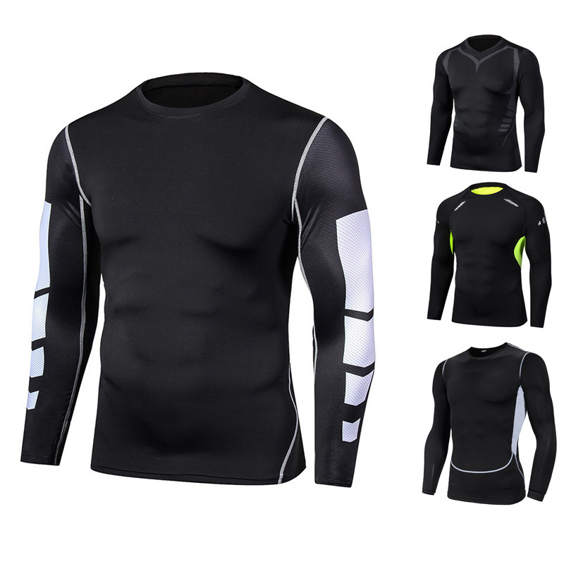 Quick-drying T-shirt Men's Long-sleeved Running Basketball Sports Training Suit Riding Base Compression Clothes Sports Stretch Tights