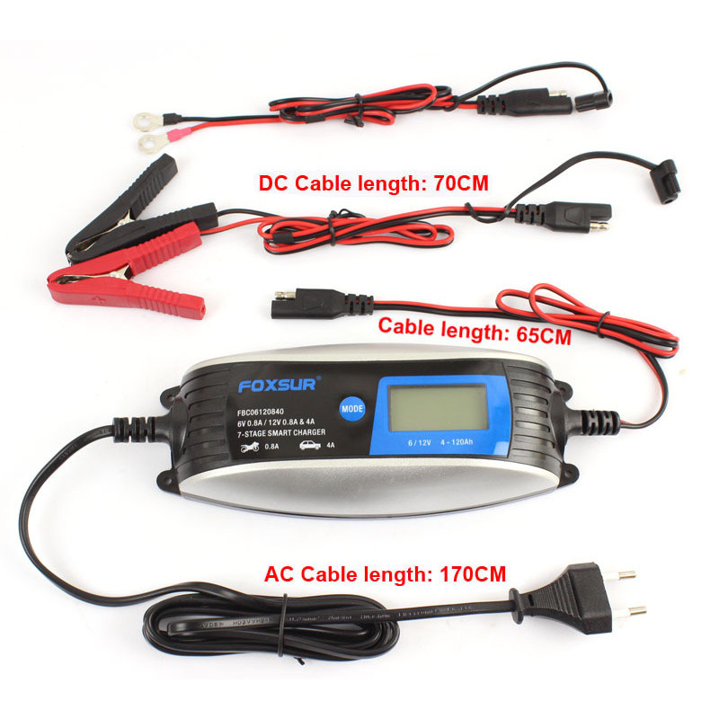 FOXSUR 12V 6V 7-stage Motorcycle Car  Smart Battery Charger