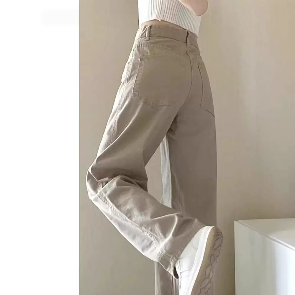 卡其高腰窄版阔腿牛仔裤女冬季2026新款宽松加绒再窄版直筒裤子